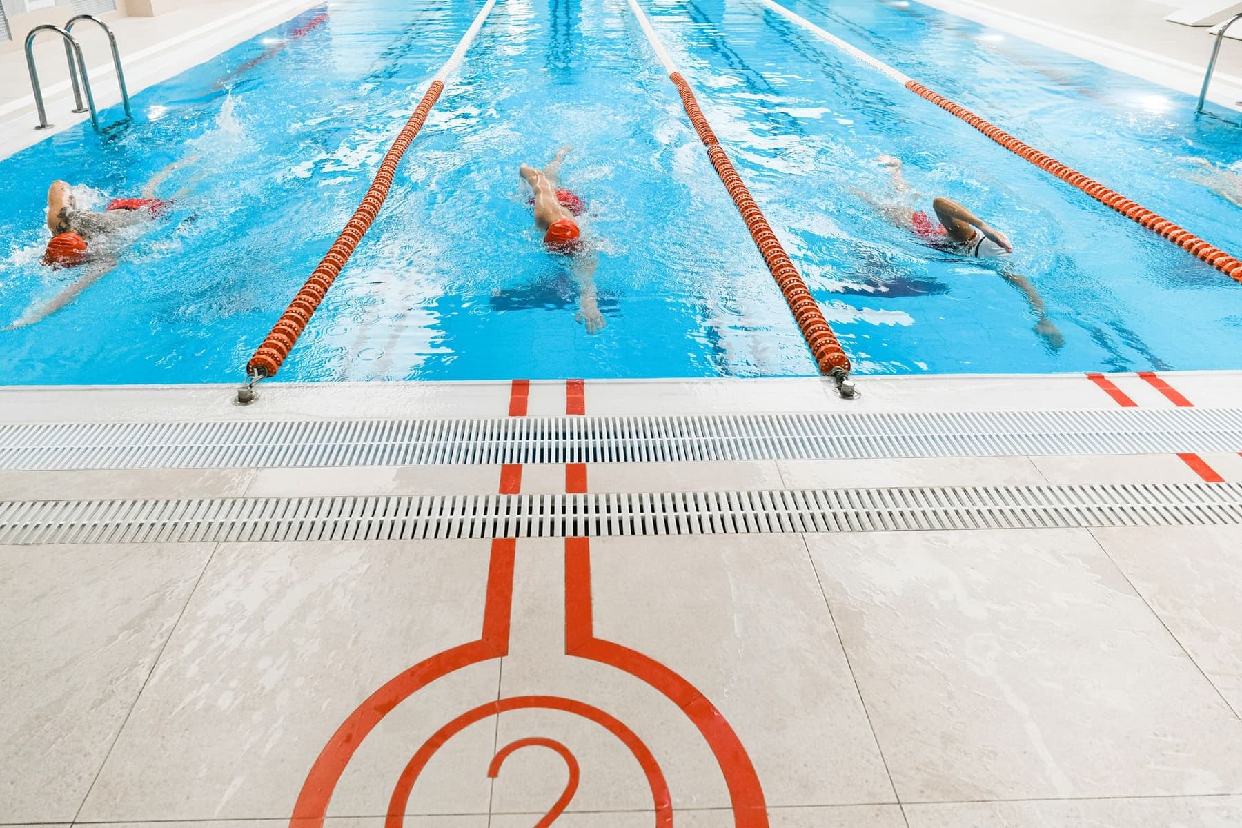 A swimmer training in an indoor lane pool
